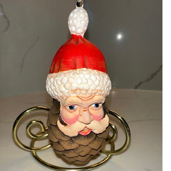 Vintage Set of 4 Pinecone Santa Claus Christmas Ornaments - Picture 2 of 4
